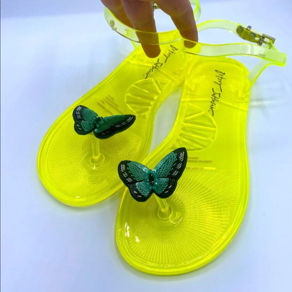 Betsey Johnson Clear Yellow Keilani Butterfly Sequins Jelly Sandals NWOT 8,9,10 - Picture 7 of 13